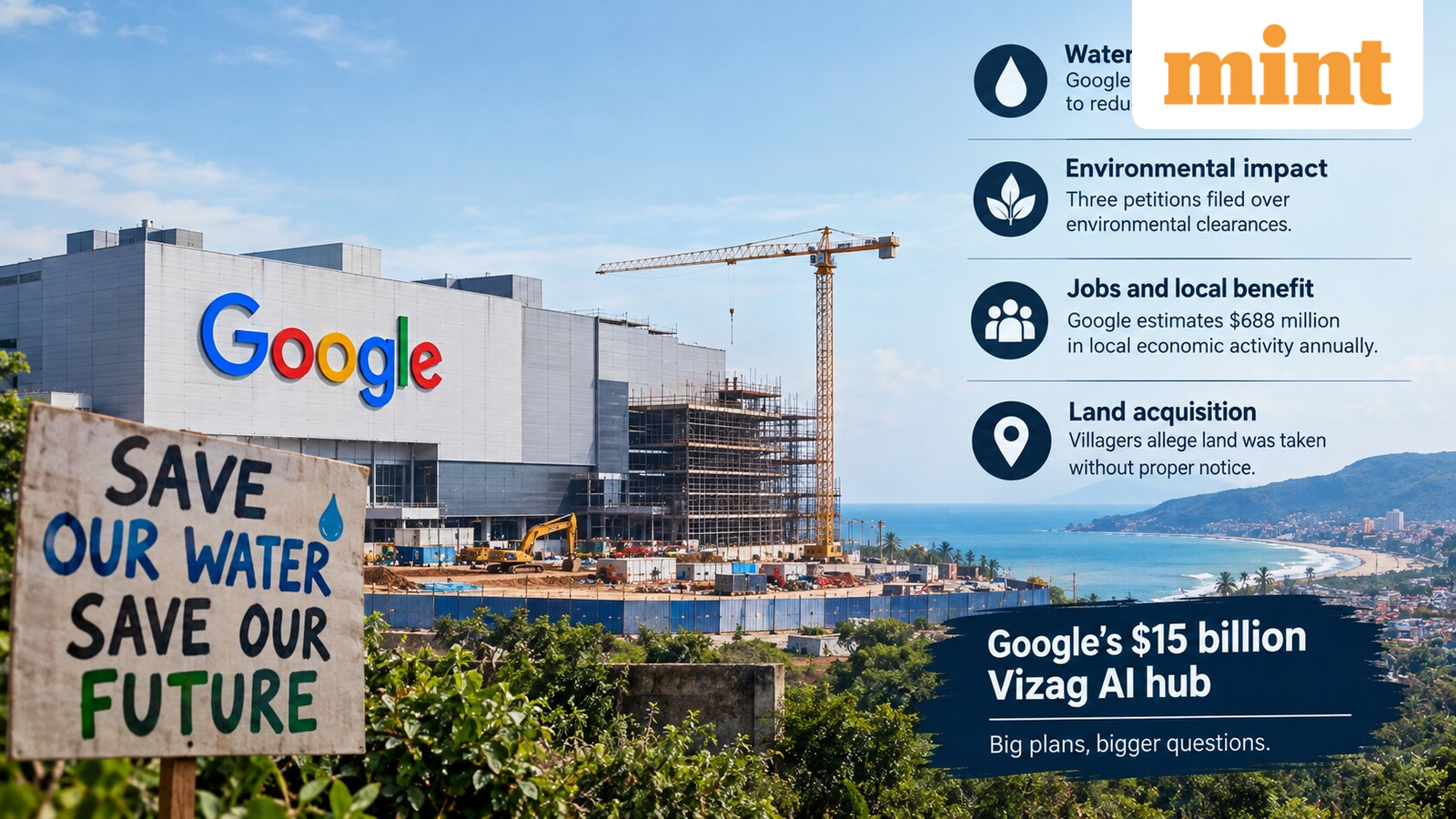 Google defends $15 billion Vizag AI hub as water fears, land disputes and protests put project under scrutiny — Mint India, New Hope Technology news